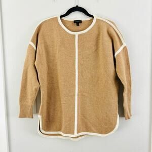 J. Crew 100% Wool Soft Tan Crew Neck Sweater with White Trim woman’s XS